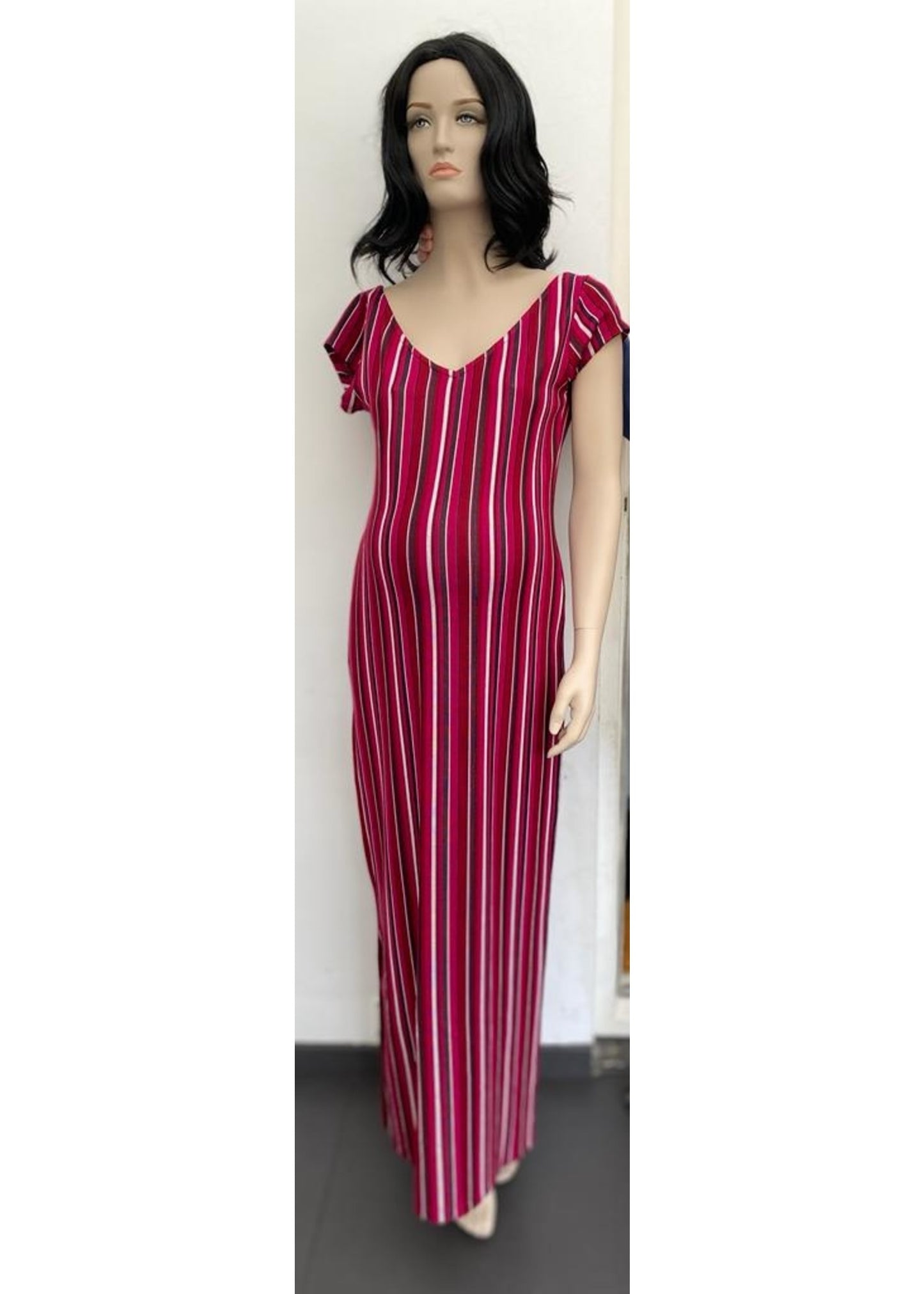 FRAGILE LONG V-NECK DRESS SHORT SLEEVES