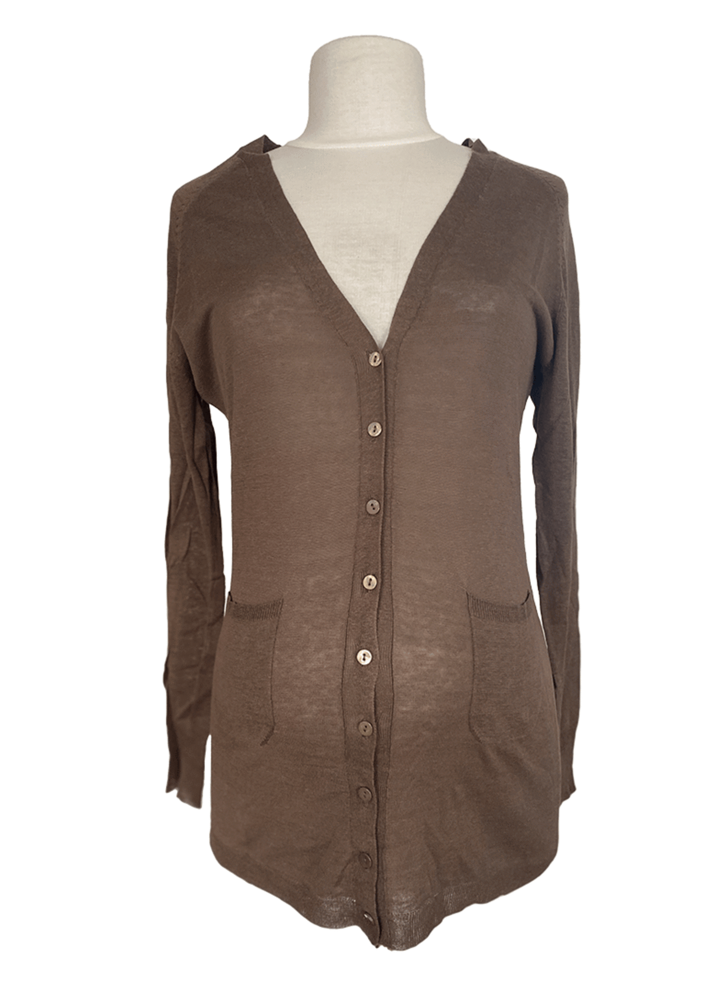 FRAGILE Round Neck CARDIGAN Silk Tobbacco