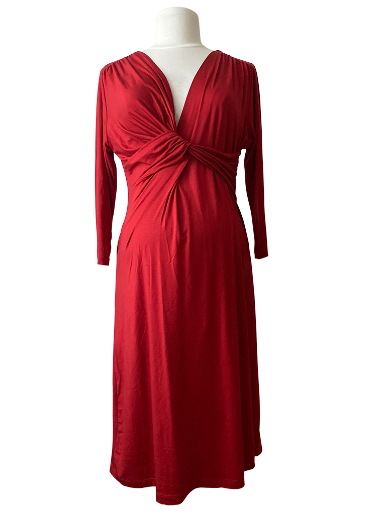 FRAGILE Ribbon Twisted Front Drapy Dress Tencel Pompeian Red