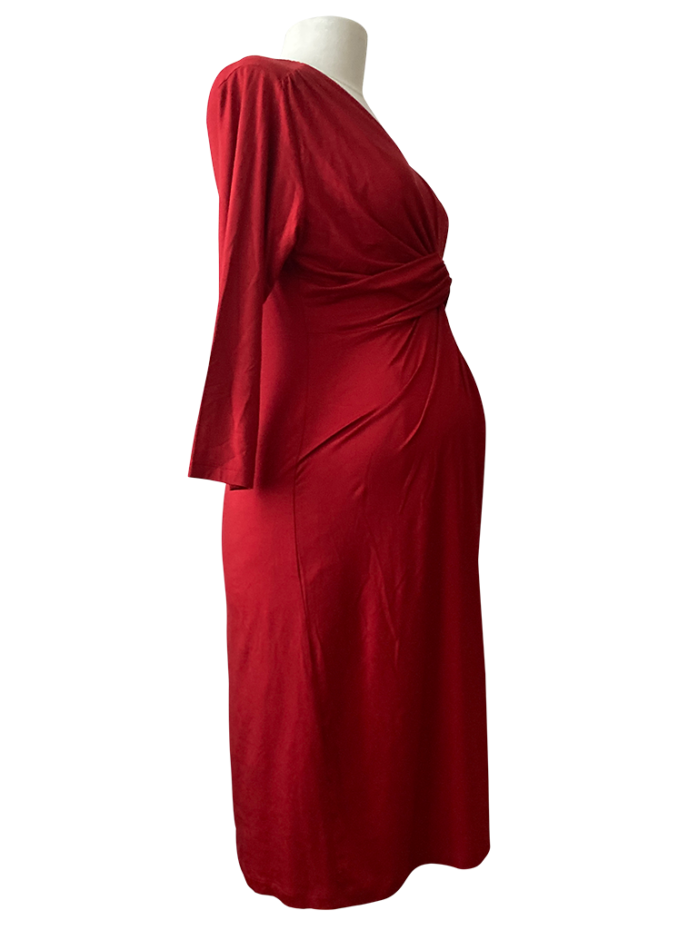 FRAGILE Ribbon Twisted Front Drapy Dress Tencel Pompeian Red