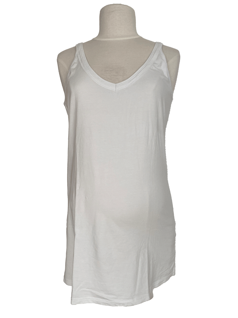 Summer Top Cotton Rib White Round Neck