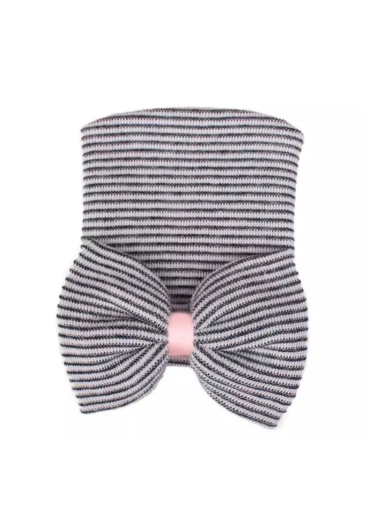 Mammie's Geboortemuts / babymuts / ziekenhuismuts gestreept met strik met lint 0 tot 3 maand