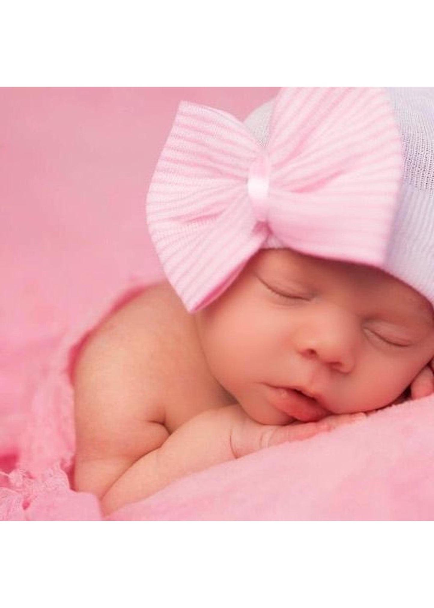 Mammie's Geboortemuts / babymuts / ziekenhuismuts wit met roze gestreepte strik - 0 tot 2 maand