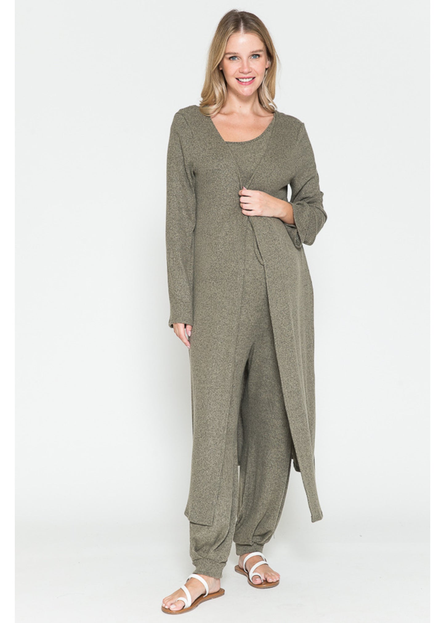 Querentia Maternity Crop tanktop & broek met lange vest 3-delige set