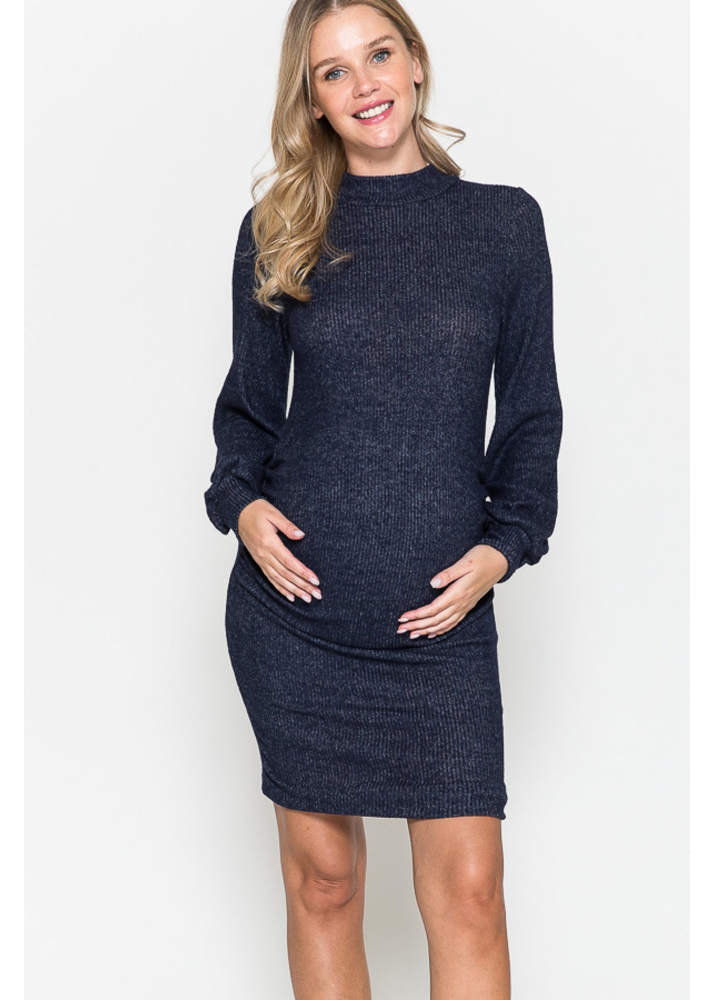Querentia Maternity Geribbelde ballontop bodycon met lange mouwen