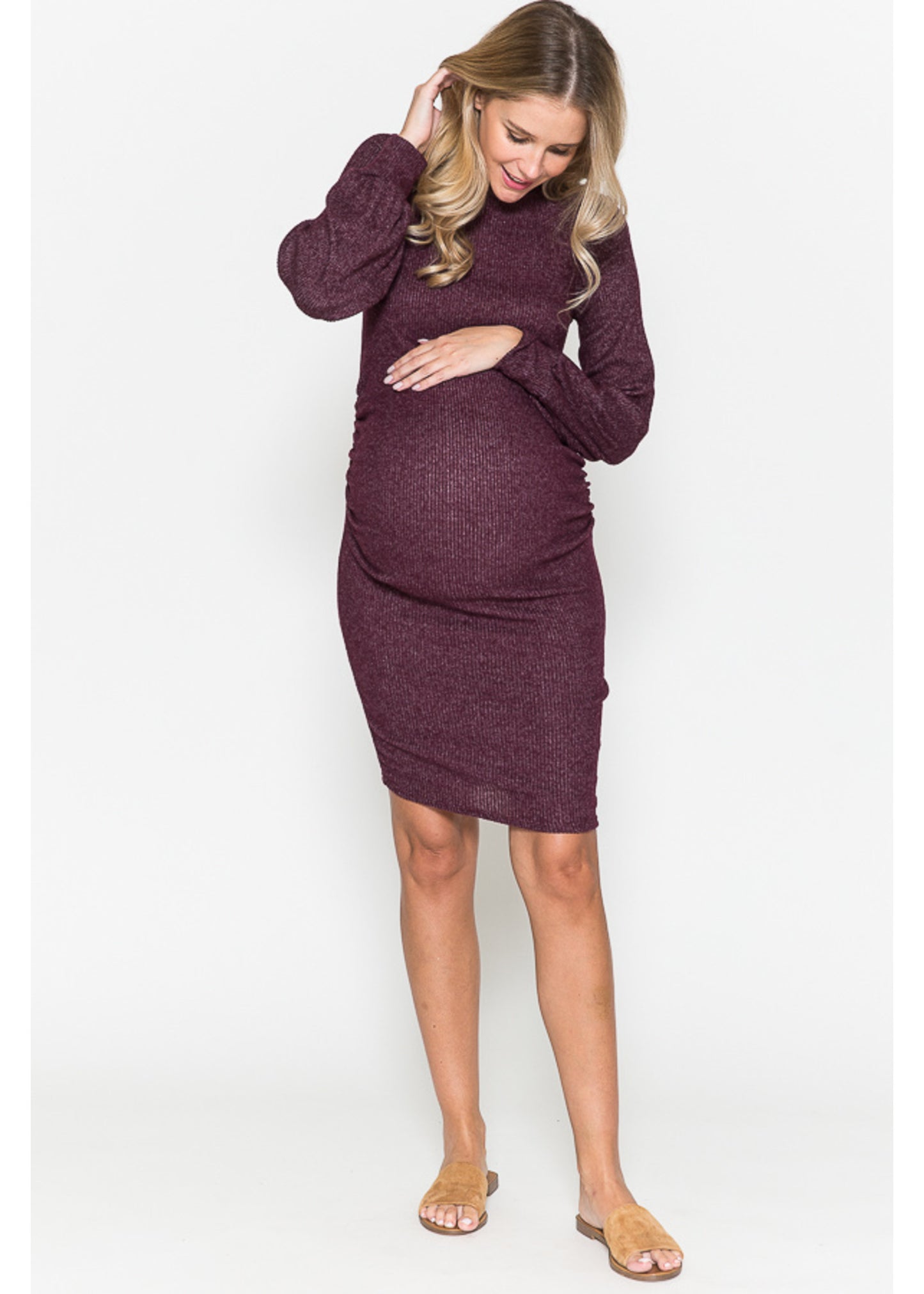 Querentia Maternity Geribbelde ballontop bodycon met lange mouwen