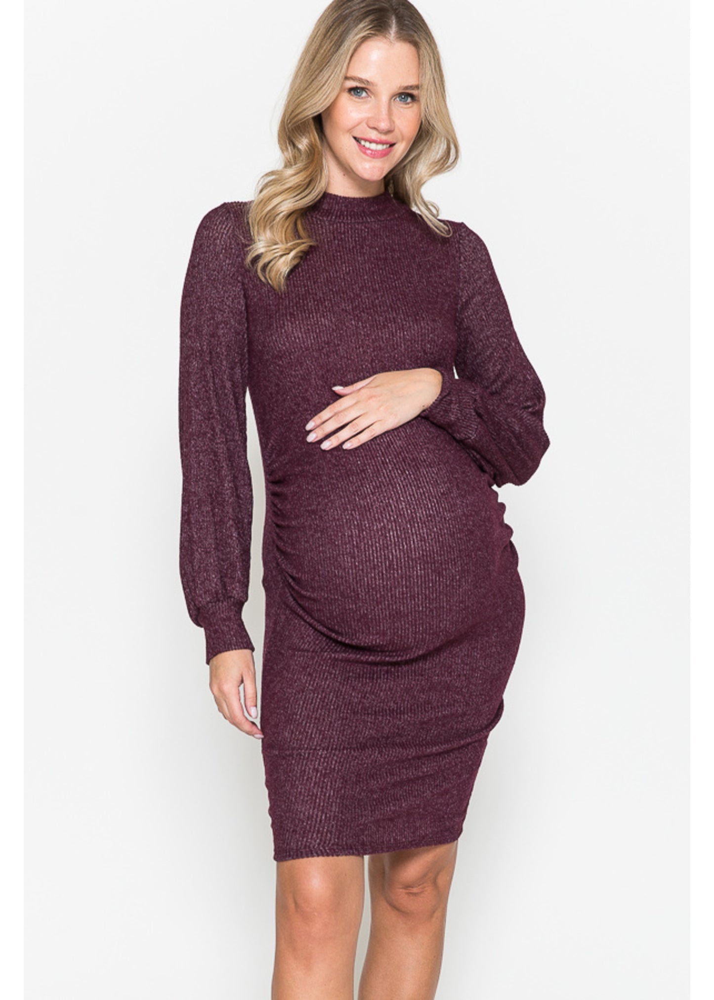 Querentia Maternity Geribbelde ballontop bodycon met lange mouwen