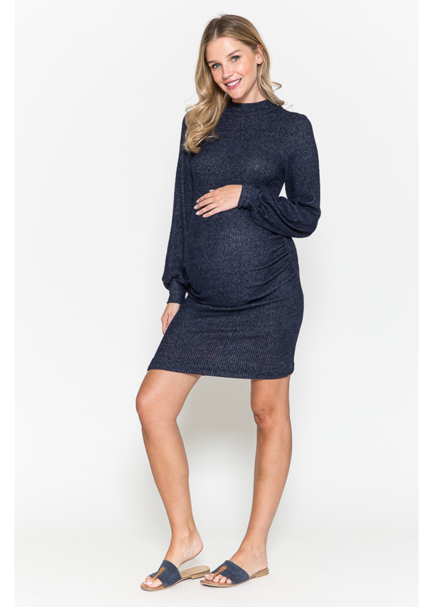 Querentia Maternity Geribbelde ballontop bodycon met lange mouwen