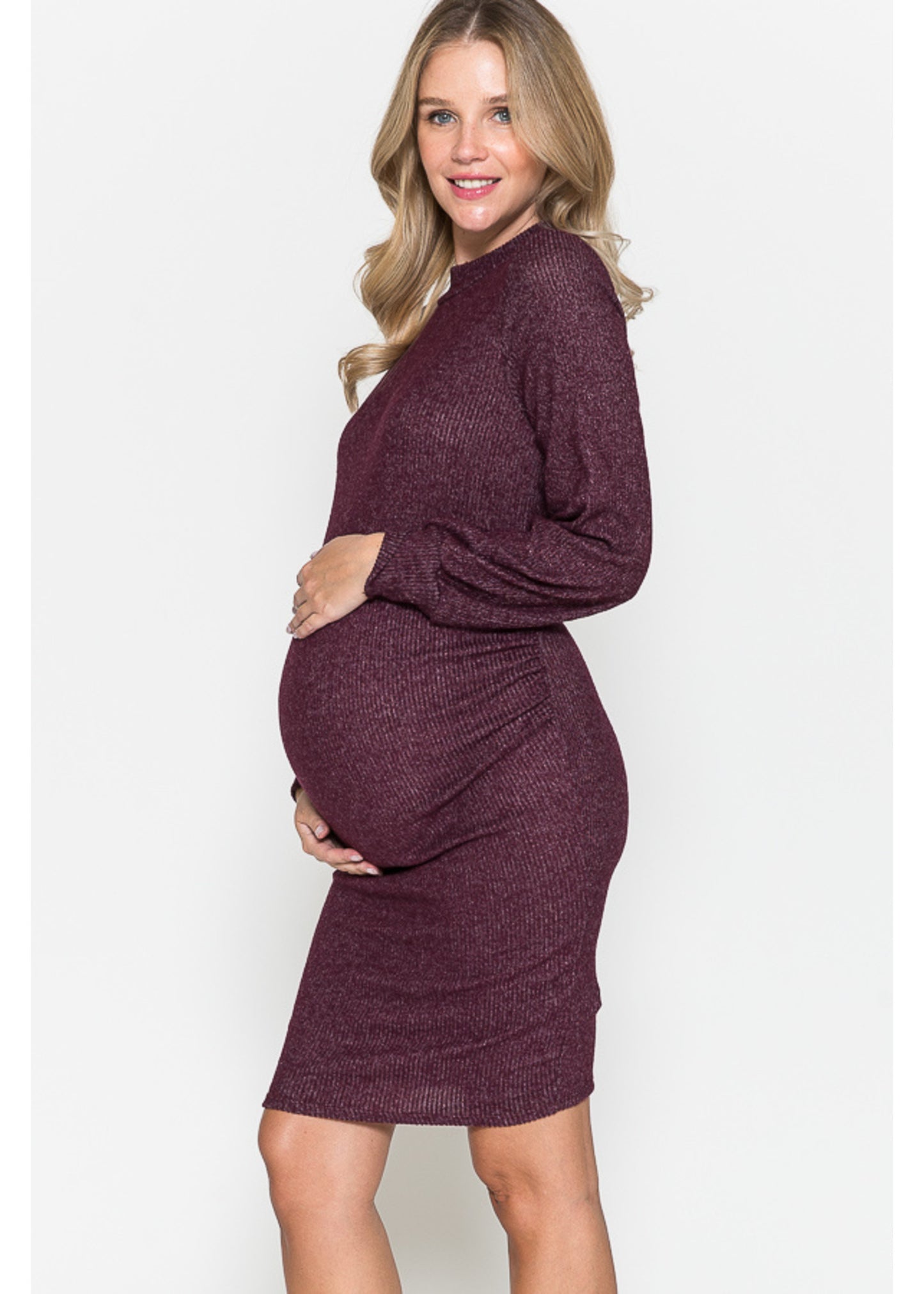 Querentia Maternity Geribbelde ballontop bodycon met lange mouwen