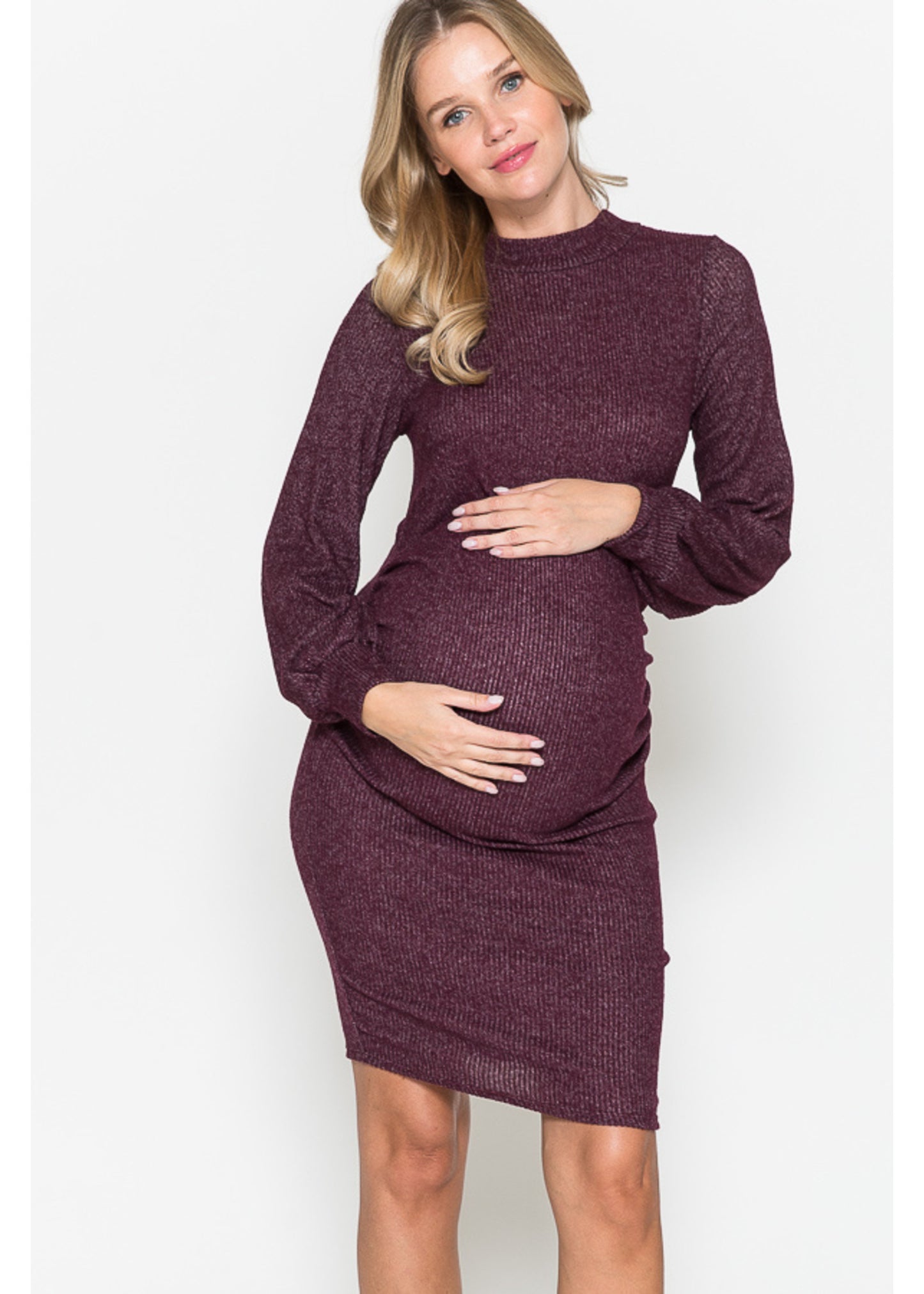 Querentia Maternity Geribbelde ballontop bodycon met lange mouwen