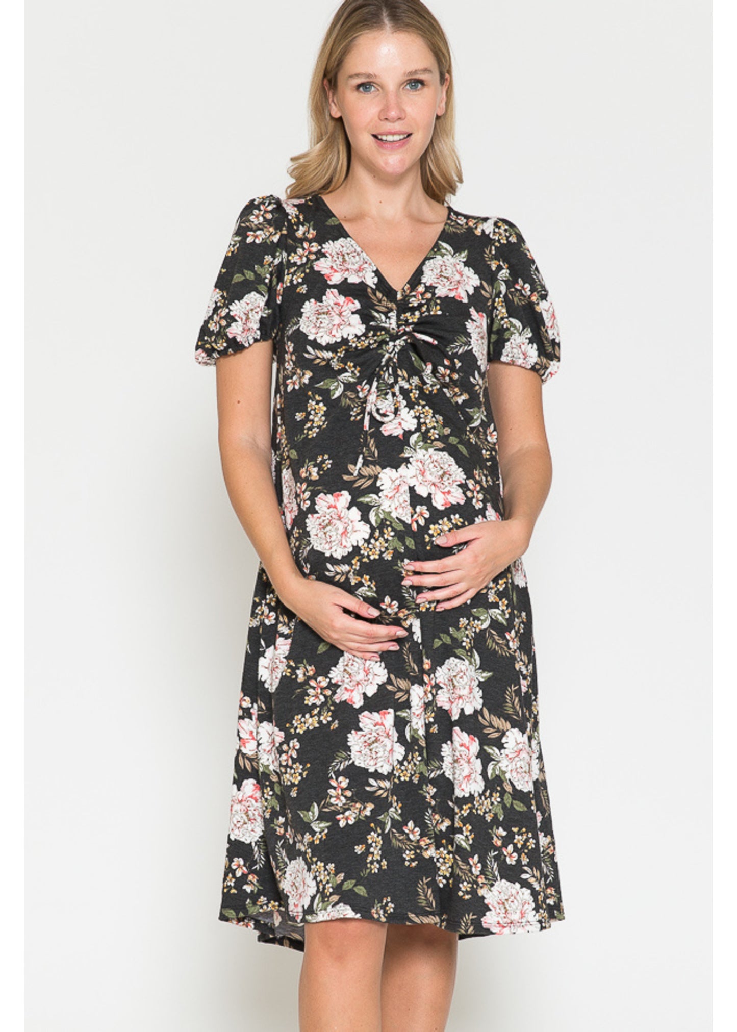 Querentia Maternity MIDI DRESS - BLACK FLORAL