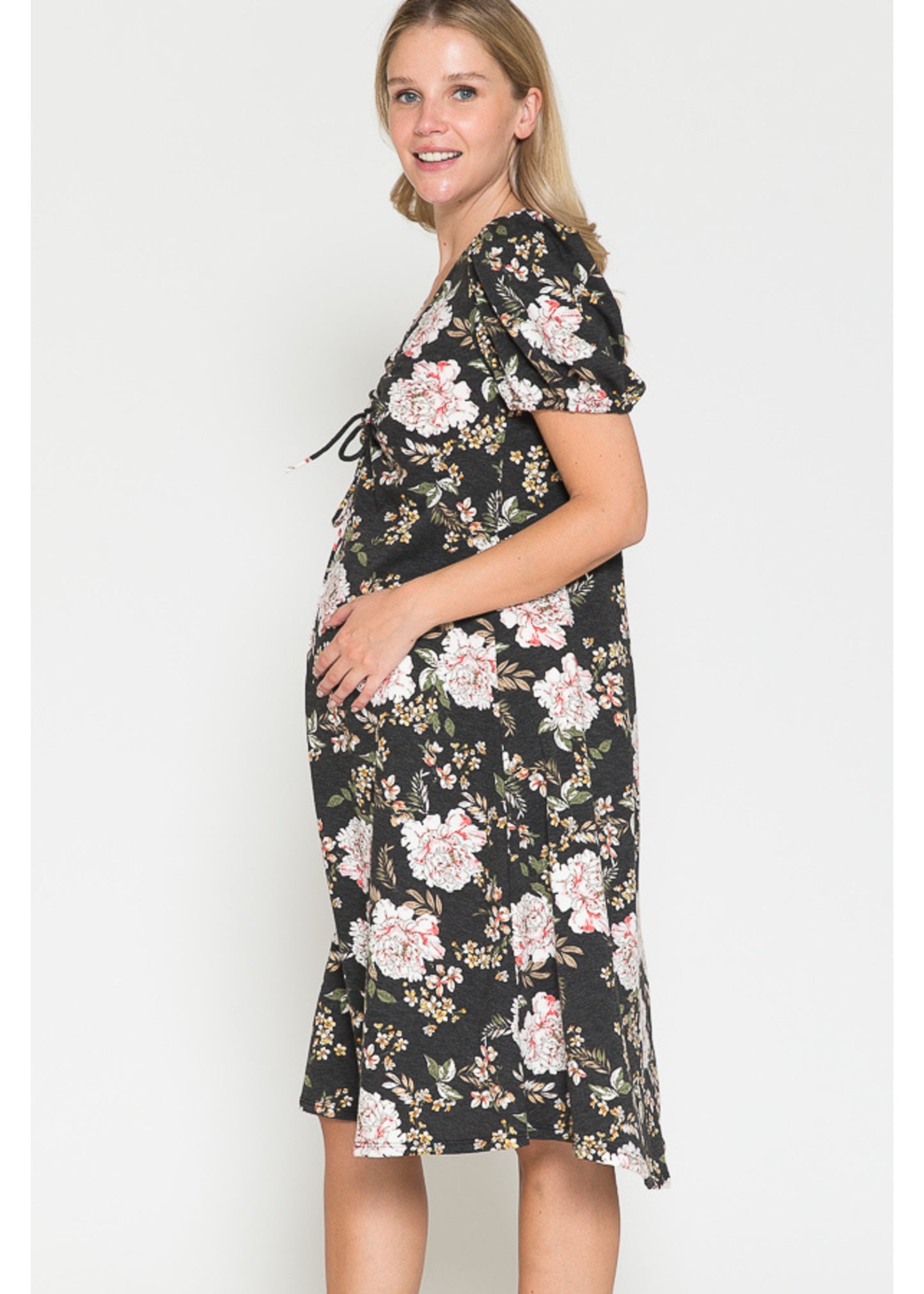 Querentia Maternity MIDI DRESS - BLACK FLORAL