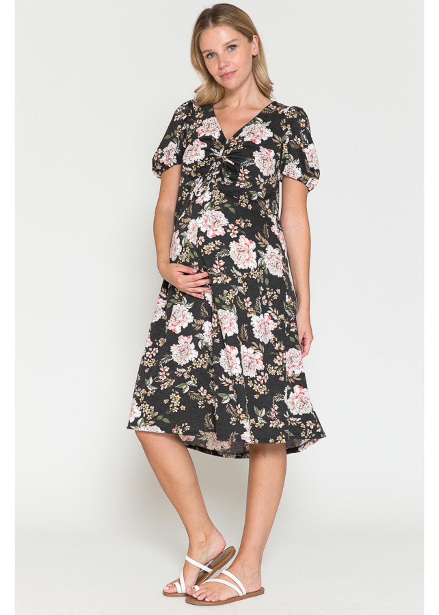 Querentia Maternity MIDI DRESS - BLACK FLORAL