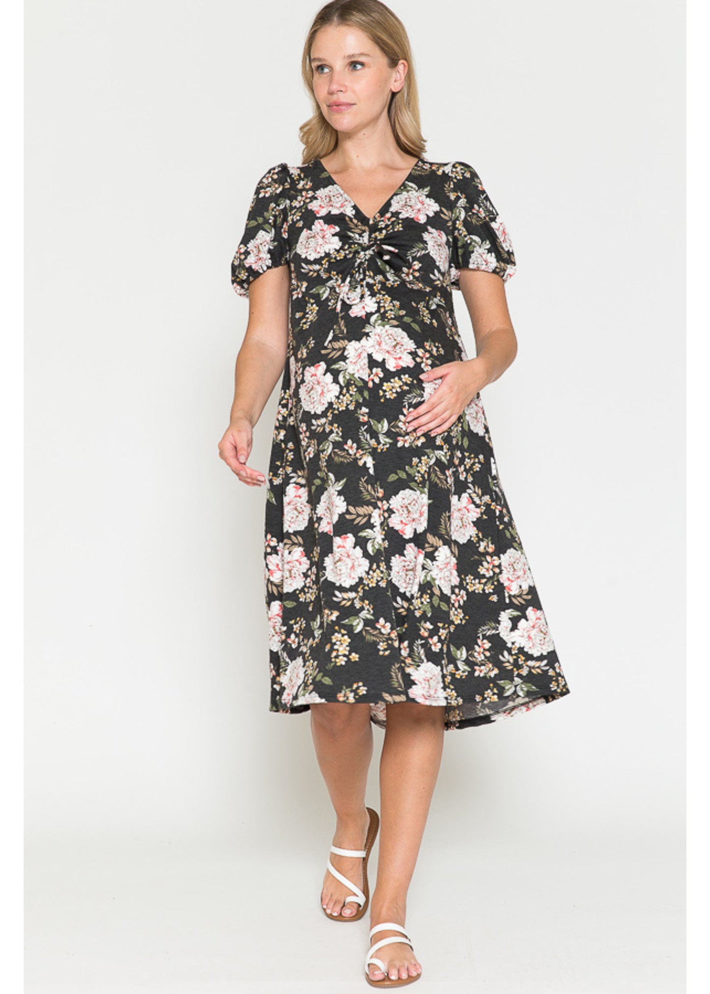 Querentia Maternity MIDI DRESS - BLACK FLORAL