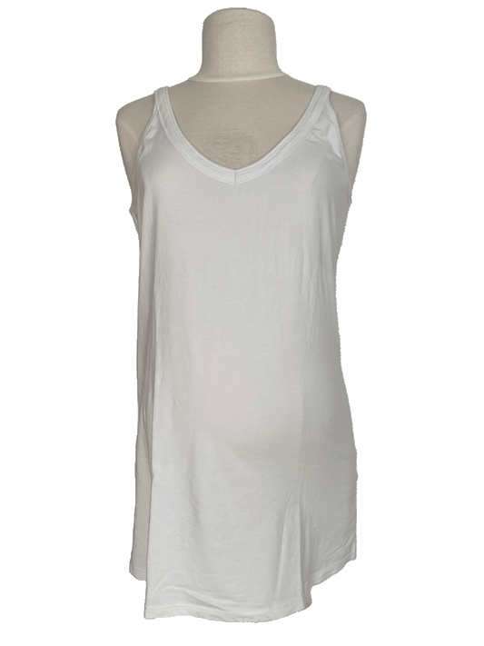 Summer Top Cotton Rib White Round Neck