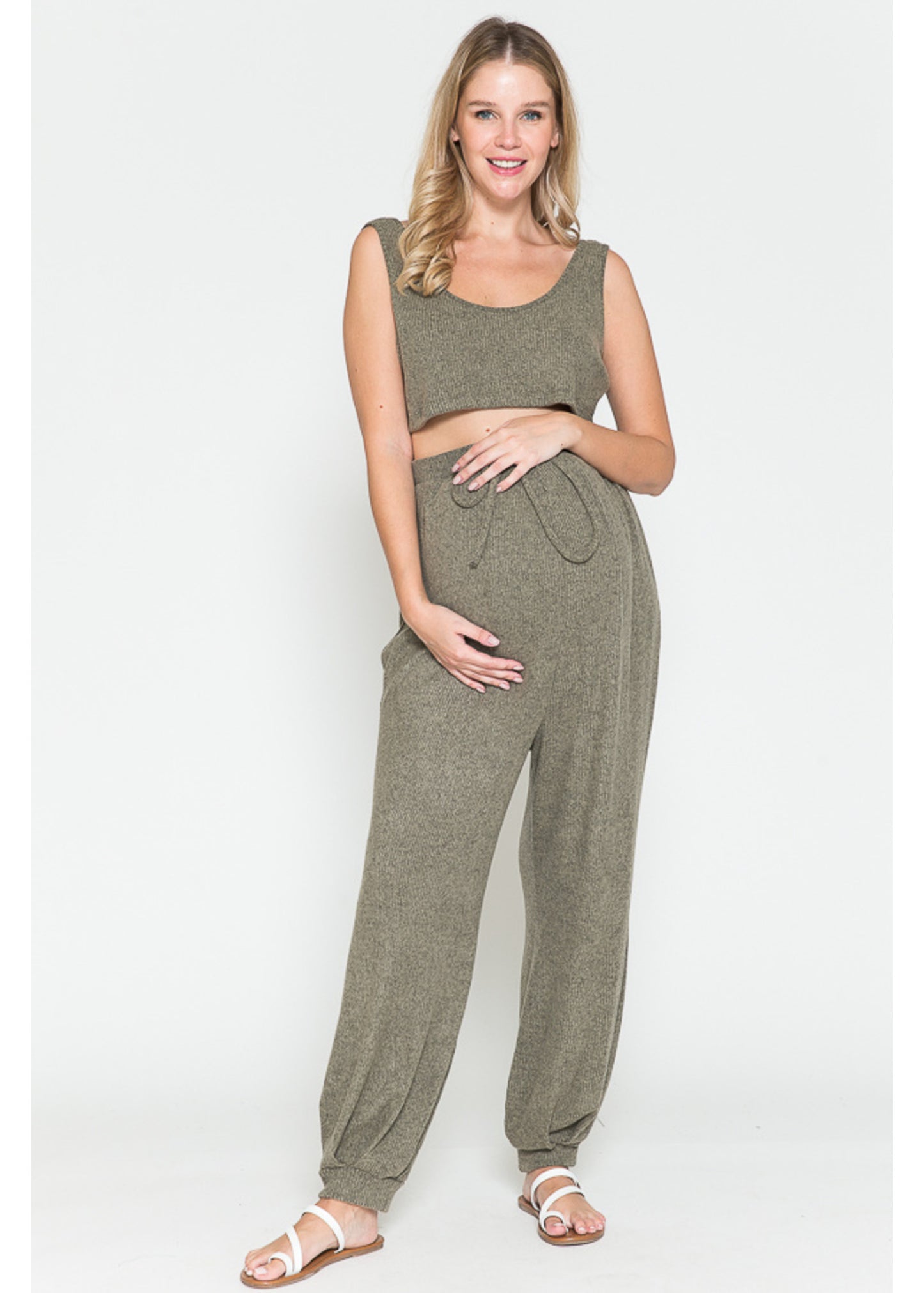 Querentia Maternity Crop tanktop & broek met lange vest 3-delige set