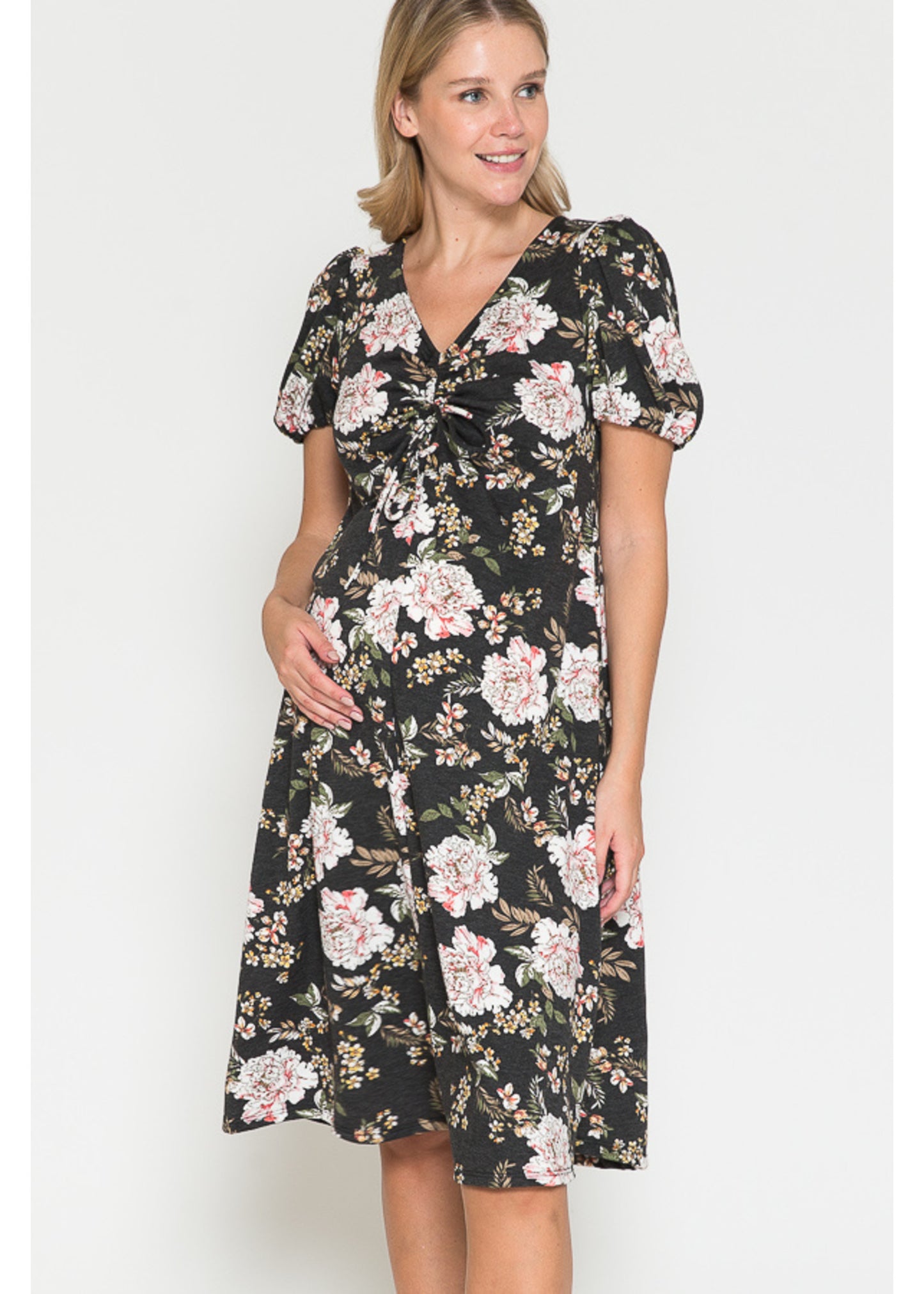 Querentia Maternity MIDI DRESS - BLACK FLORAL